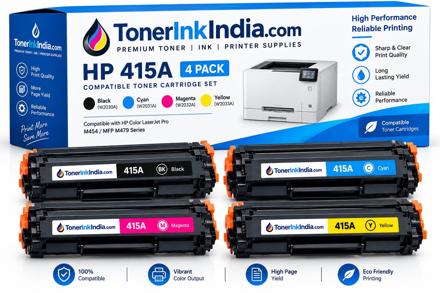 HP 415A Compatible Toner Cartridge Set (4 Colors - Black, Cyan, Magenta, Yellow)