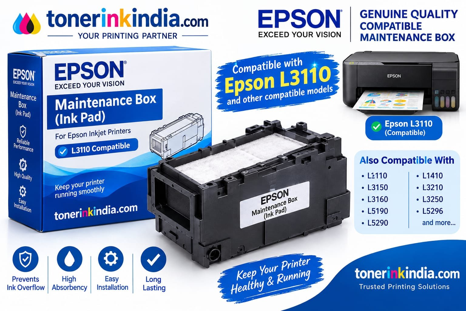 Epson L3110 L3150, L3210, L3250, L5190, L5290 Waste Ink Pad (Maintenance Ink Pad) Brand: Epson Compatible